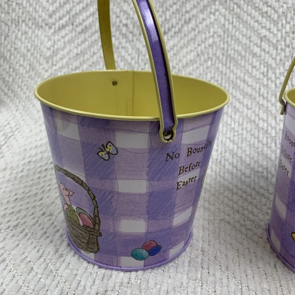 Vintage Classic Winnie the Pooh Bear metal Easter pails Lot‎ Of 2 Piglet Pastel